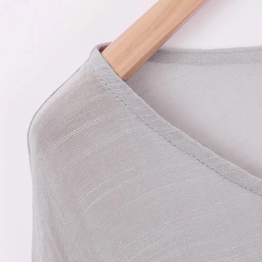 Summer Cotton Linen Blouse for Women,Irregular Hem Asymmetric Drop Shoulder Top Textured Solid Shirred Pleated Top