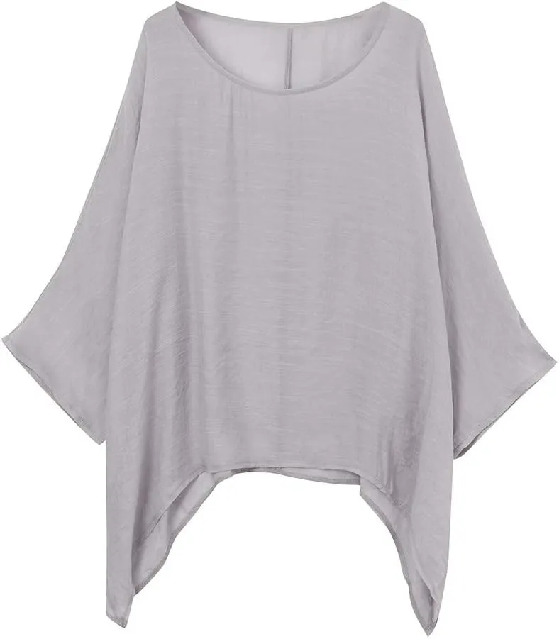 Summer Cotton Linen Blouse for Women,Irregular Hem Asymmetric Drop Shoulder Top Textured Solid Shirred Pleated Top