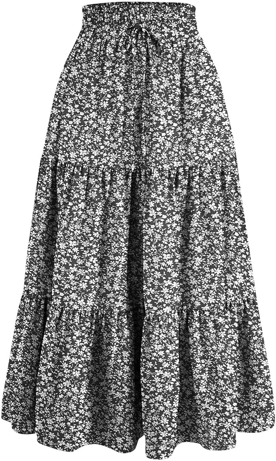 Summer Skirt for Women Comfy Tiered Elastic High Waisted Pleated Skirts Vacation A-Line Flowy Swing Long Skirts