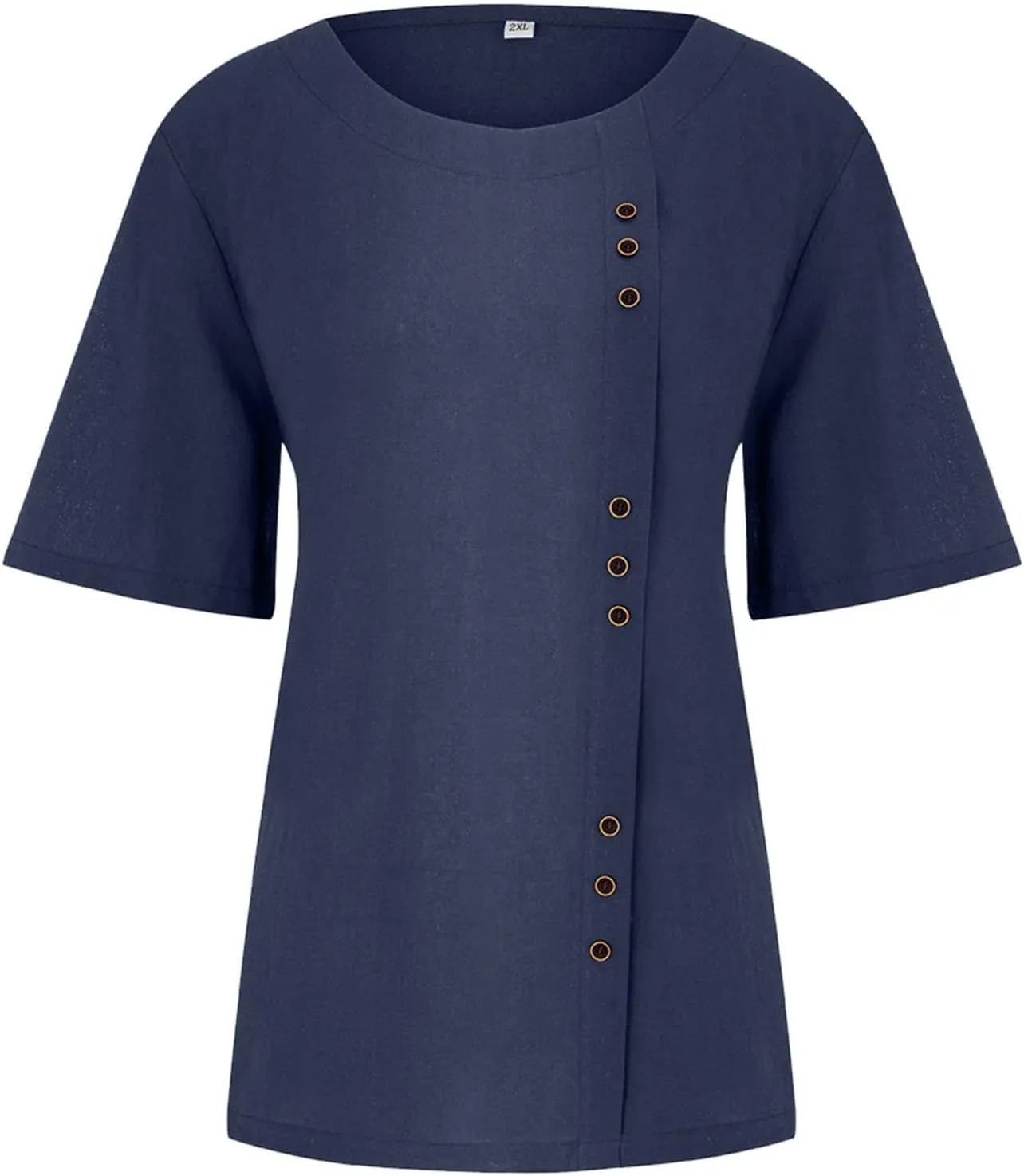 Summer Womens T Shirt Cotton Linen Short Sleeve Tops Trendy Loose Fit Tunic Tees Button Down Plus Size Blouse Clothing