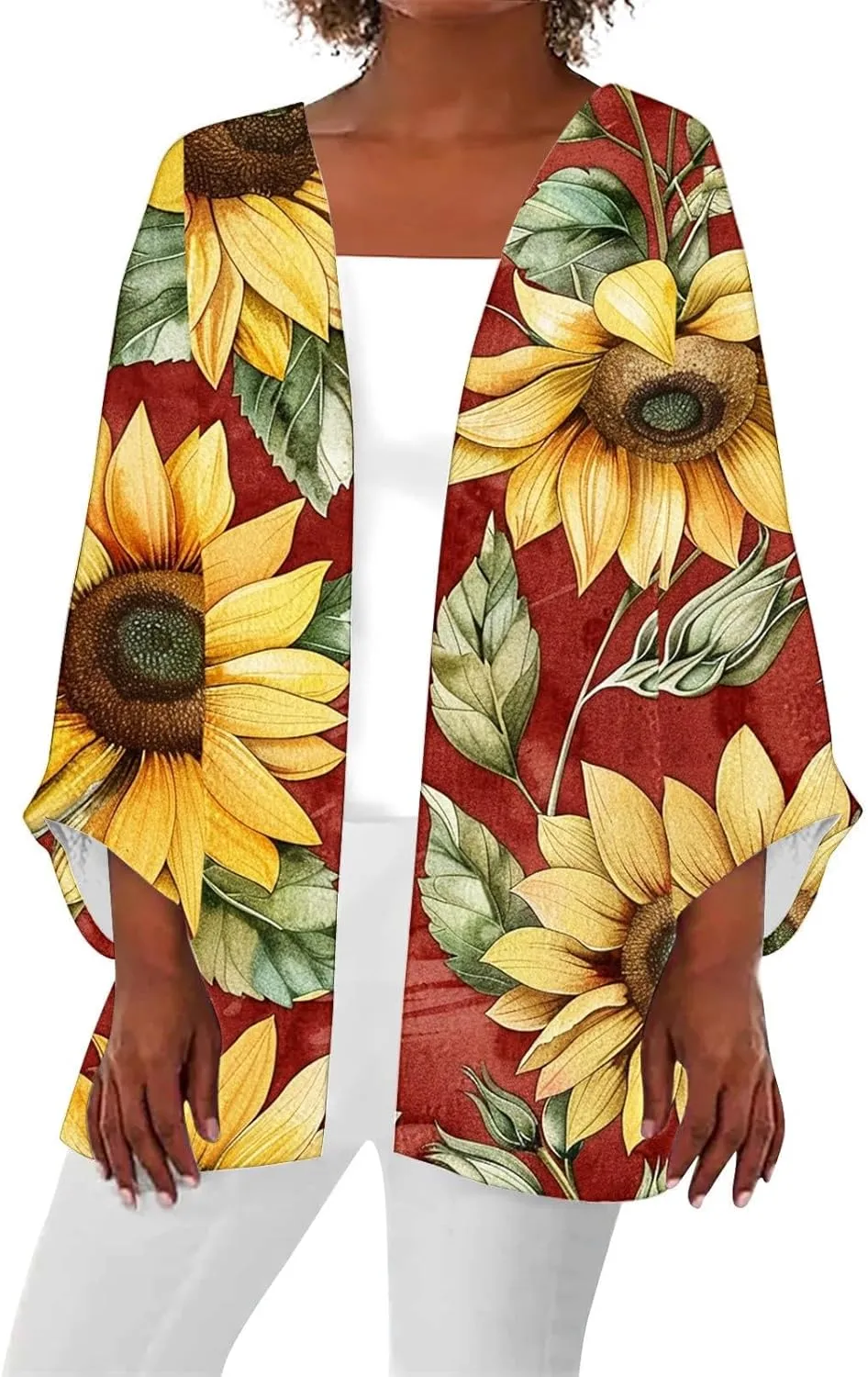 Sunflower Kimono for Women Kimono Cardigans Casual Summer Fall Tops Cover up Open Front Floral Print Resort Wear