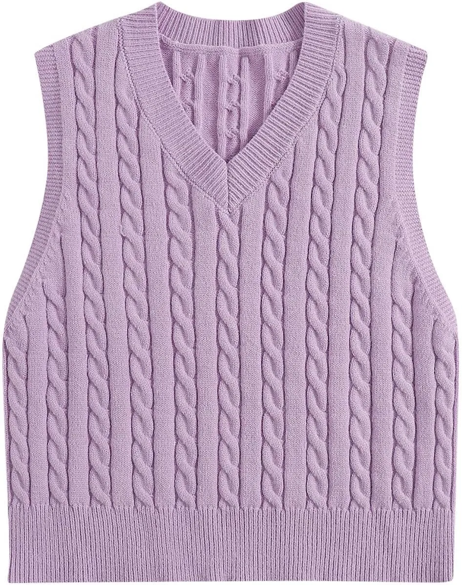 Sweater Vest Women Y2K Plaid Knitted Streetwear, Preppy Style V Neck Crop Knitwear Tank Top for Girl