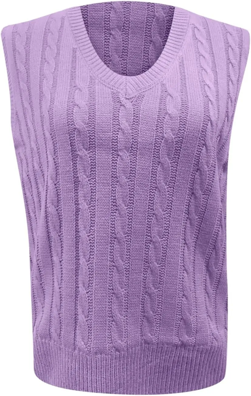 Sweater Vest Women Y2K Plaid Knitted Streetwear, Preppy Style V Neck Crop Knitwear Tank Top for Girl