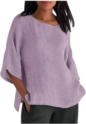 T Shirts for Women 2023 Fashion Elegant Cotton Linen Blouse Summer Casual Loose Half Sleeve Crew Neck Tops Basic Work