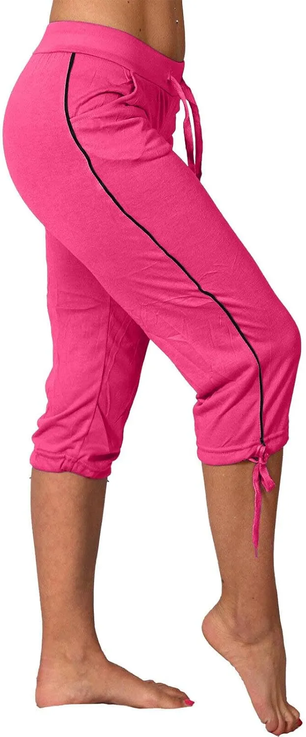 TANGNADE Women's Capri Joggers Athletic Casual Soft Sweatpants with Pockets Elastic Waist Drawstring Travel Bottoms Summer