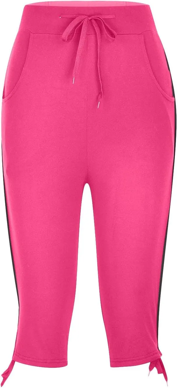 TANGNADE Women's Capri Joggers Athletic Casual Soft Sweatpants with Pockets Elastic Waist Drawstring Travel Bottoms Summer
