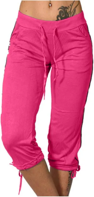 TANGNADE Women's Capri Joggers Athletic Casual Soft Sweatpants with Pockets Elastic Waist Drawstring Travel Bottoms Summer
