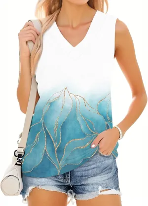 Tank Tops for Women 2025 Sleeveless V Neck Summer Causal Loose Fit Tops Trendy Tanks Cute Printed Tunic Blouses