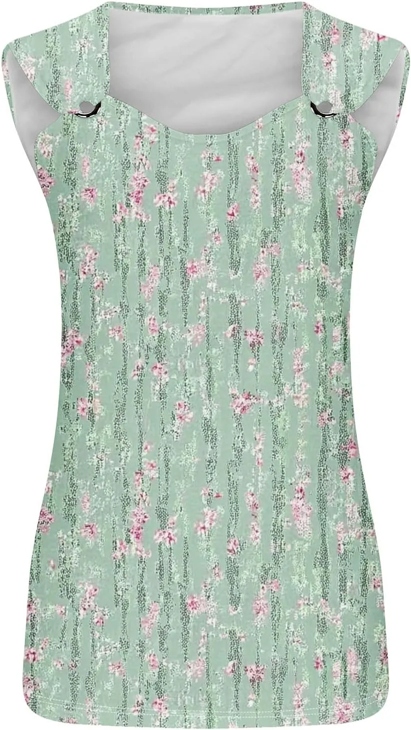Tank Tops for Women Trendy 2025 Sleeveless Floral Summer Shirts O Ring Strap Dressy Blouses Flowy Boho Beach Outfits