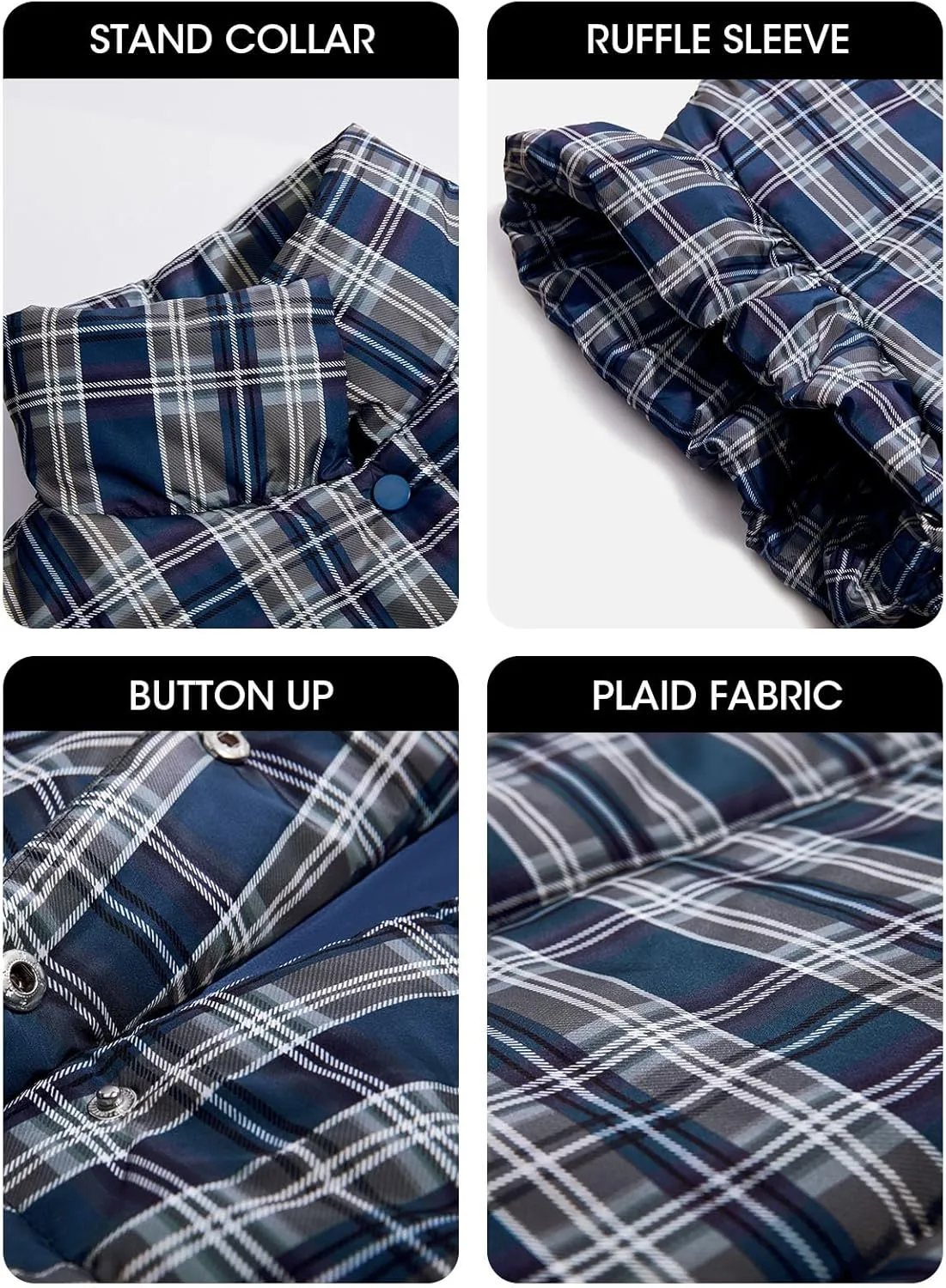 Tankaneo Womens Plaid Puffer Vests Ruffle Sleeveless Lightweight Quilted Vest Fall Winter Padded Gilets Coats