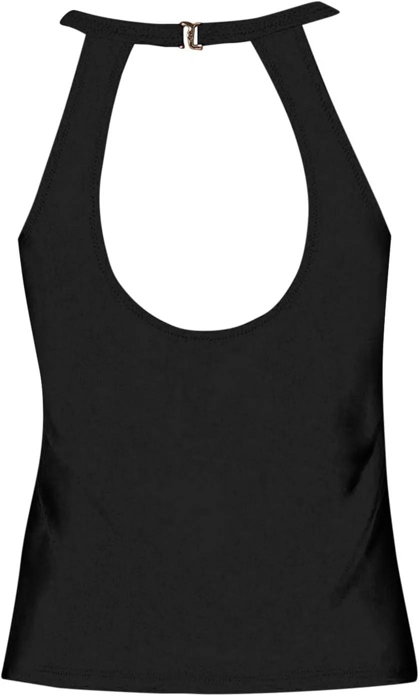 Tankini Tops for Women High Neck Backless Bathing Suit Tops Tummy Control Swimsuit Top Slimming Cut Out Swimming Top
