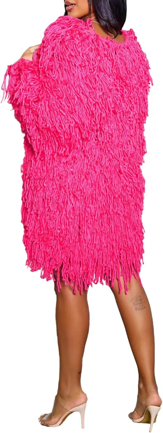 Tcremisa Women's Open Front Crochet Cardigans Long Sleeve Chunky Cable Knit Fringe Sweater Coats for Winter