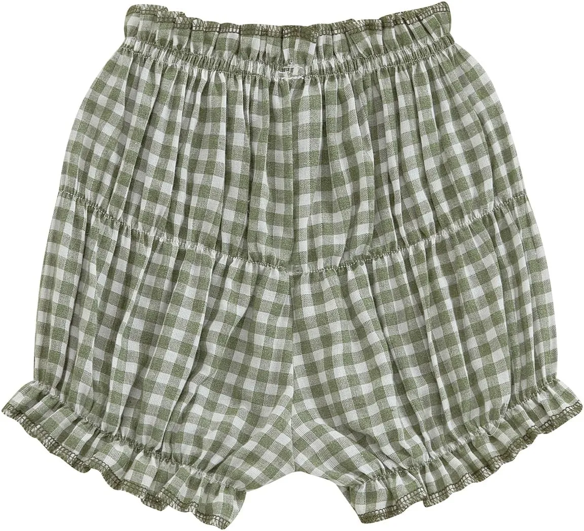Toddler Baby Girl Gingham Shorts Summer Clothes Plaid Print Short Bloomer Elastic Waist Ruffled Bloomers Bottoms