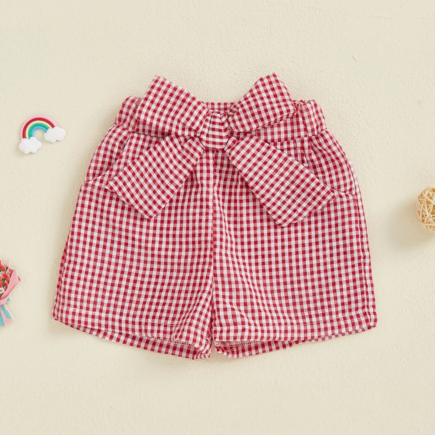Toddler Baby Girls Gingham Seersucker Shorts Elastic Waist Striped Plaid Shorts Summer Casual Short Pants Bottoms