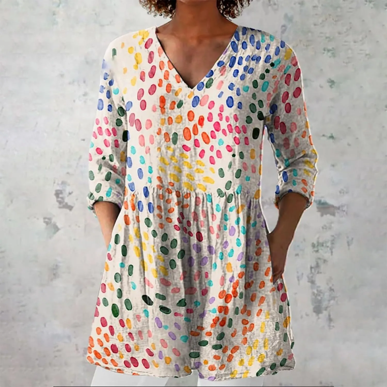 Tops for Women Trendy Summer 2025 Color Block Floral Print Shirts Long Sleeve V Neck Blouses Loose Fit Vacation Outfits
