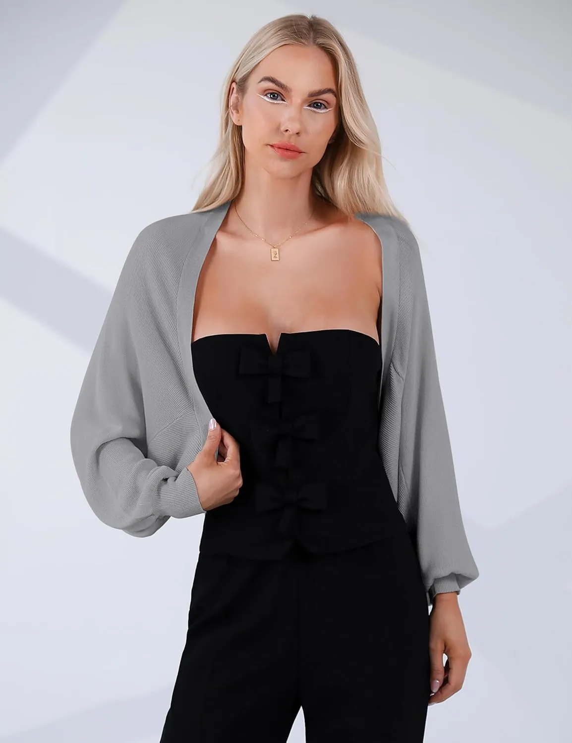 Totatuit Women's Y2K Bolero Shrugs Long Batwing Sleeve Knit Cropped Cardigan Drop Shoulder Cardigan with Back Slit
