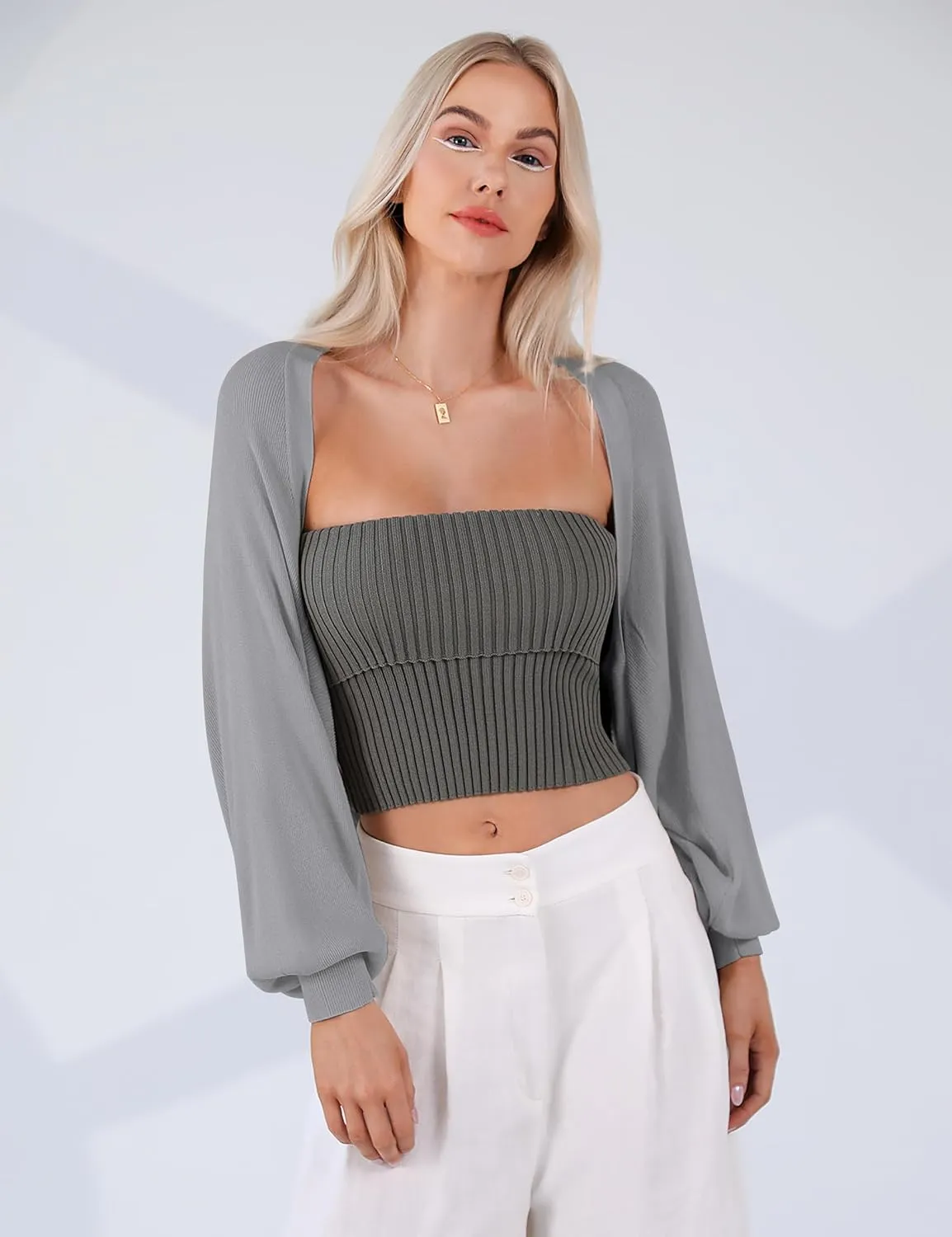 Totatuit Women's Y2K Bolero Shrugs Long Batwing Sleeve Knit Cropped Cardigan Drop Shoulder Cardigan with Back Slit