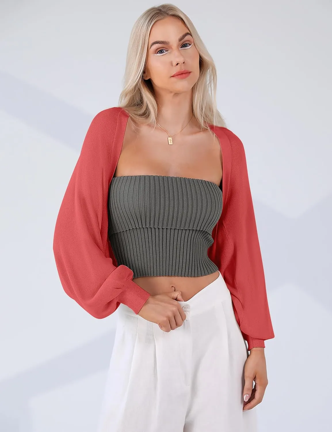 Totatuit Women's Y2K Bolero Shrugs Long Batwing Sleeve Knit Cropped Cardigan Drop Shoulder Cardigan with Back Slit