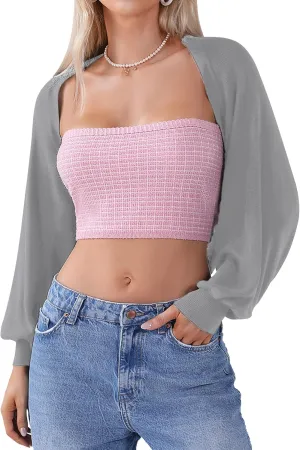 Totatuit Women's Y2K Bolero Shrugs Long Batwing Sleeve Knit Cropped Cardigan Drop Shoulder Cardigan with Back Slit