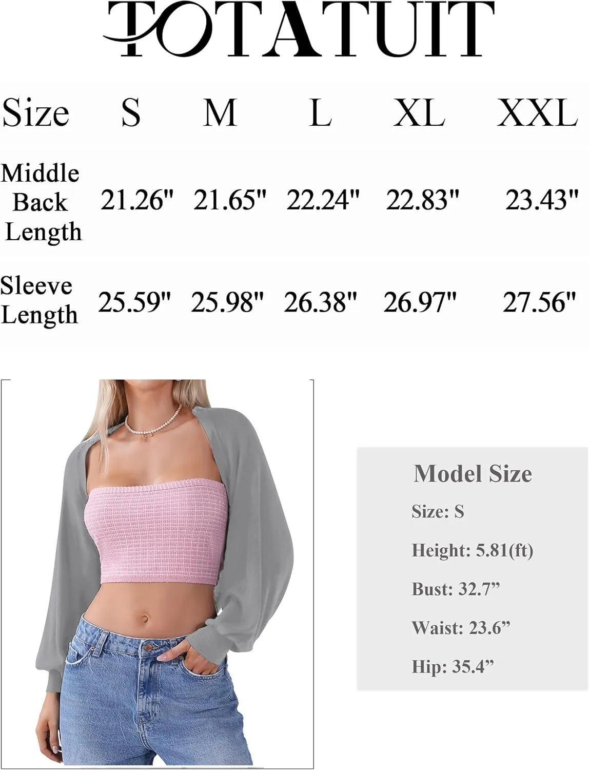 Totatuit Women's Y2K Bolero Shrugs Long Batwing Sleeve Knit Cropped Cardigan Drop Shoulder Cardigan with Back Slit
