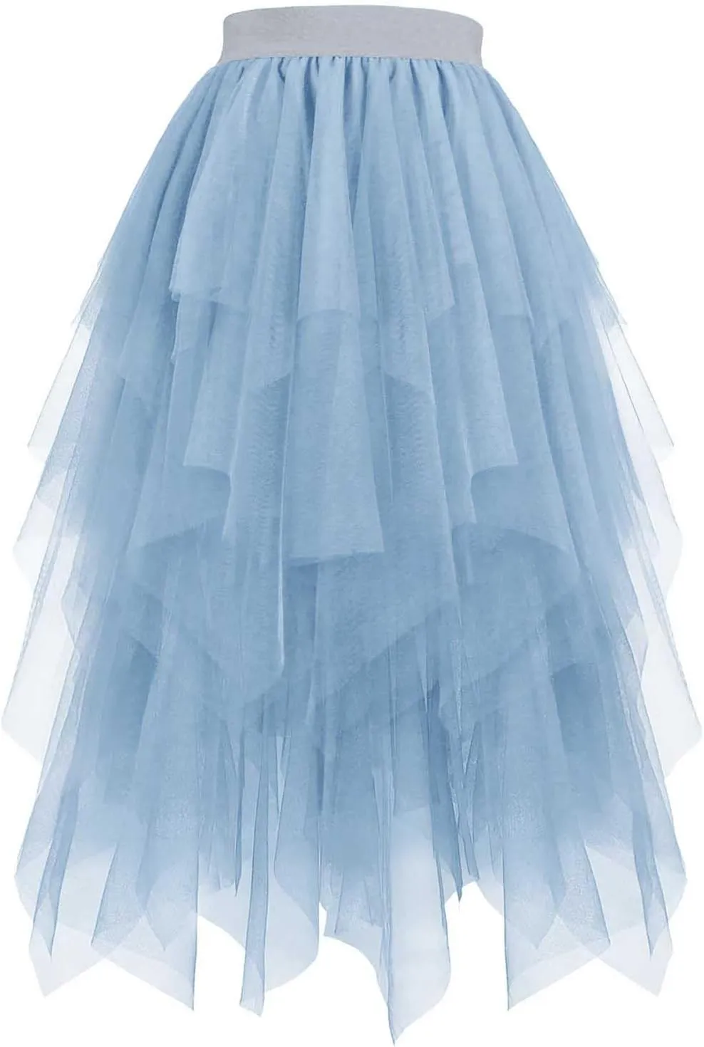 Tulle Skirts for Women Multi Layered Lace Mesh Midi Dress Elastic High Waist Irregular Hem A Line Flowy Skirt 2025