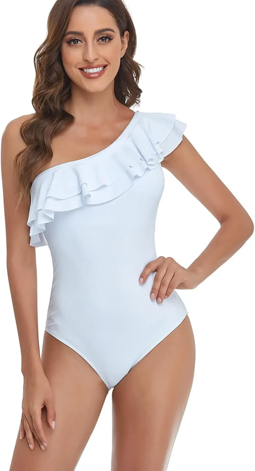 Tummy Control Swimsuits for Women Ruched Slimming One Piece Bathing Suit Halter Deep V Neck Swimsuit Wrap Swimwear