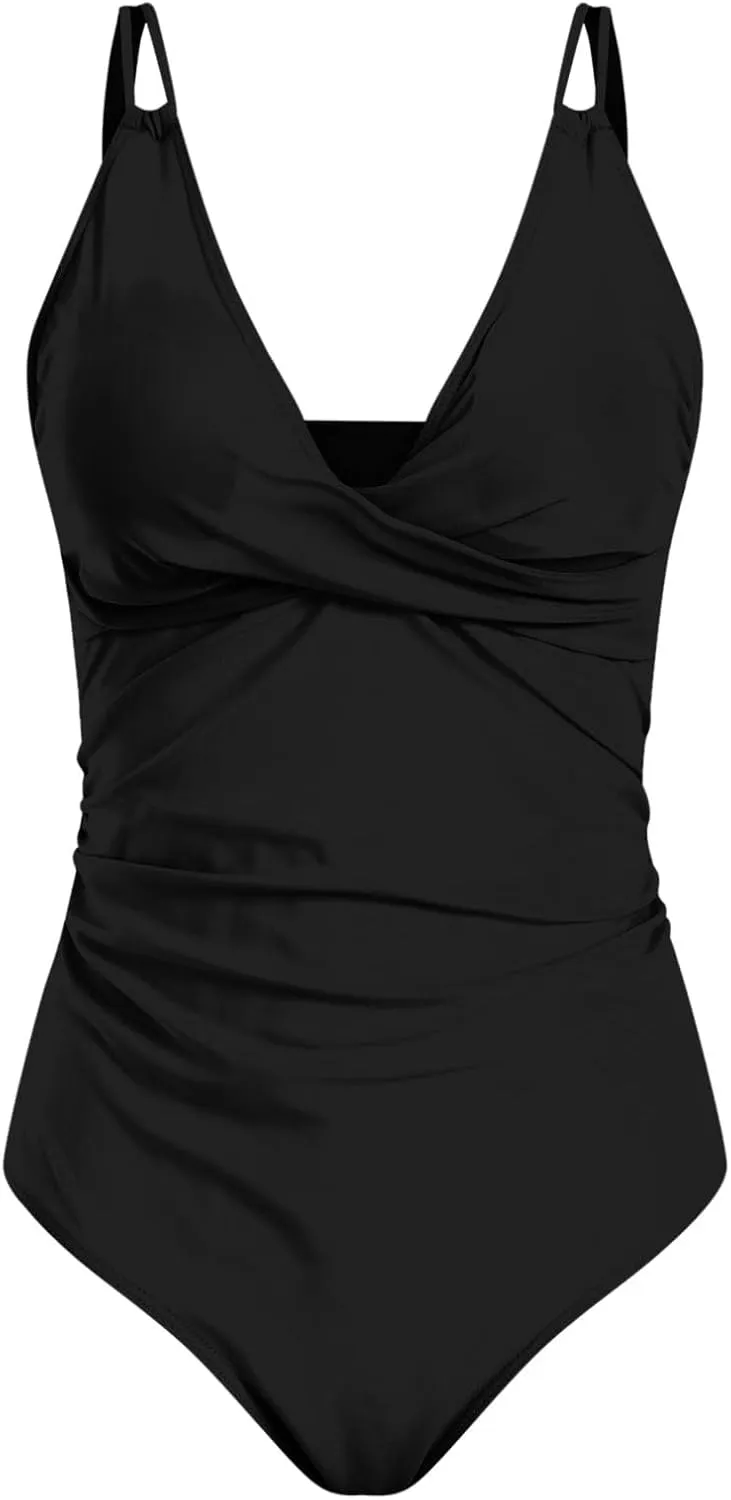 TUQIDEWU One Piece Bathing Suit for Women One Piece Swimsuit Women Tummy Control V Neck Push Up Backless Ruffled Swimwear