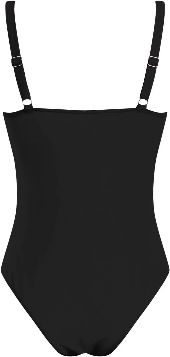 TUQIDEWU One Piece Bathing Suit for Women One Piece Swimsuit Women Tummy Control V Neck Push Up Backless Ruffled Swimwear