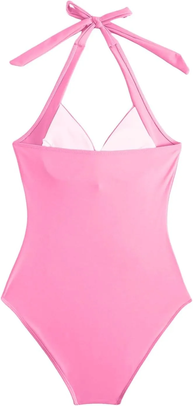 TUQIDEWU Womens Bathing Suits Tummy Control Swimsuits for Women 2025 V Neck Front Cross Backless One Piece Ruched Swimsuit