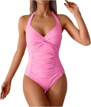 TUQIDEWU Womens Bathing Suits Tummy Control Swimsuits for Women 2025 V Neck Front Cross Backless One Piece Ruched Swimsuit