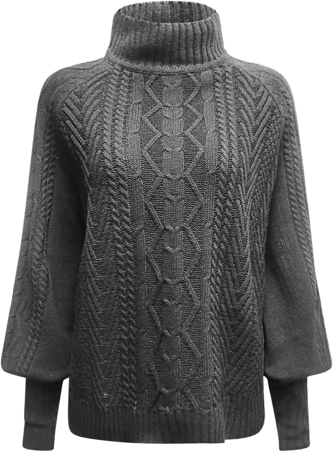 Turtleneck Sweater for Women Oversized Pullover Sweaters Cable Knit Batwing Long Sleeve Loose Fit Chunky Jumper Tops