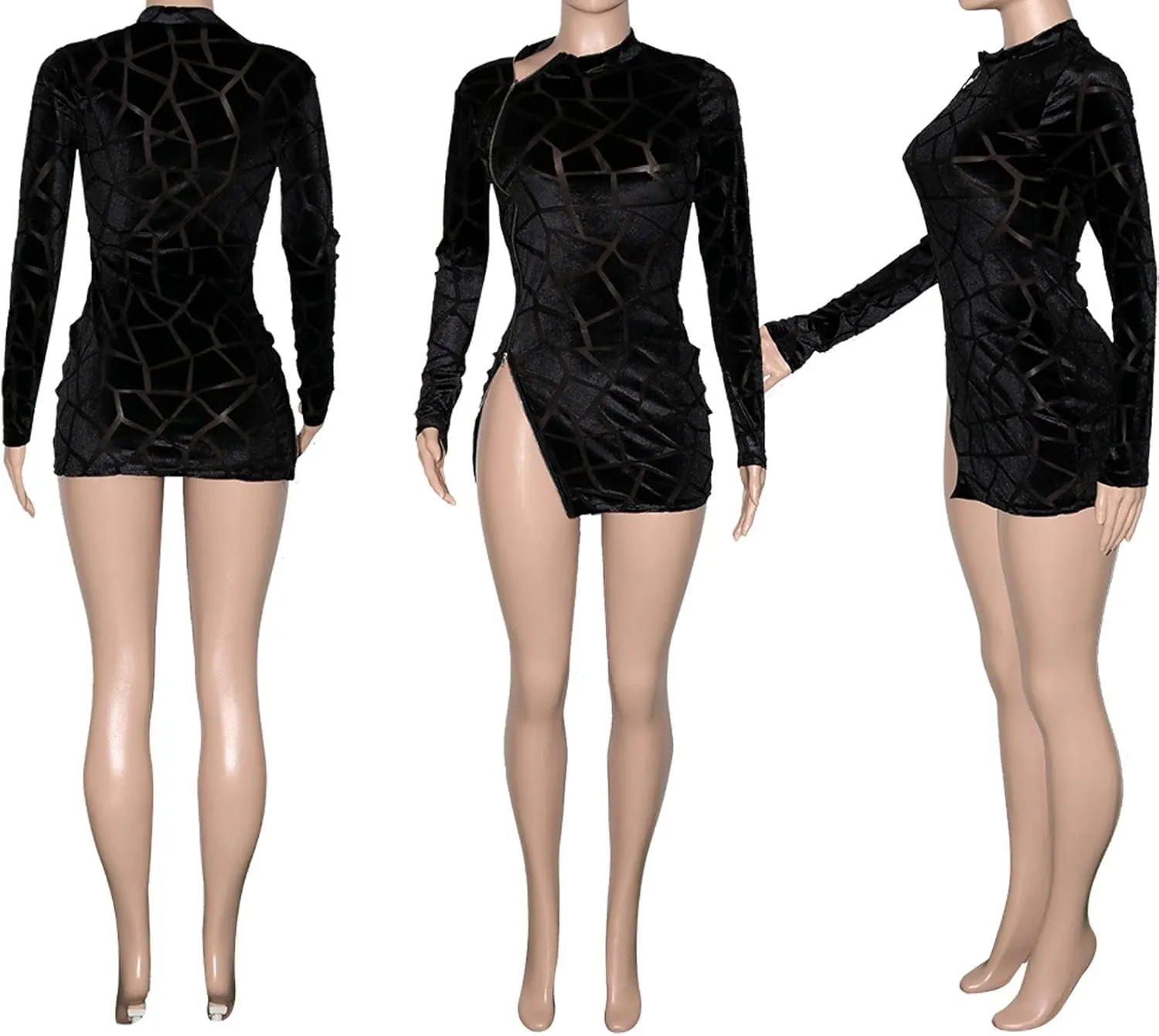 Uni Clau Women Sexy Sheer Mesh Boydcon Midi Dress See Through Printed Long Sleeve Midi Skinny Clubwear Party Dress