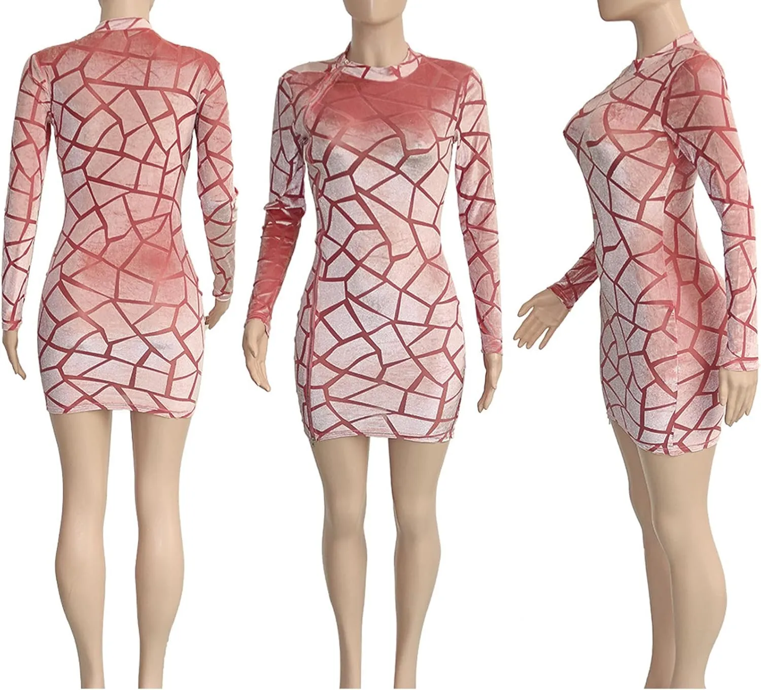 Uni Clau Women Sexy Sheer Mesh Boydcon Midi Dress See Through Printed Long Sleeve Midi Skinny Clubwear Party Dress
