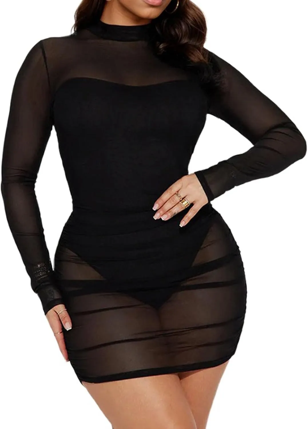 Uni Clau Womens Sexy See Through Sleeveless Cover Up Dress Deep V Neck Swimsuit Bodycon Midi Beach Dress Clubwear Dresses