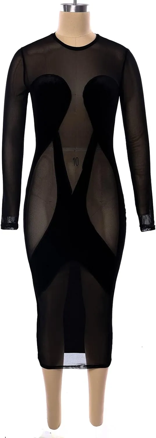 Uni Clau Womens Sexy See Through Sleeveless Cover Up Dress Deep V Neck Swimsuit Bodycon Midi Beach Dress Clubwear Dresses