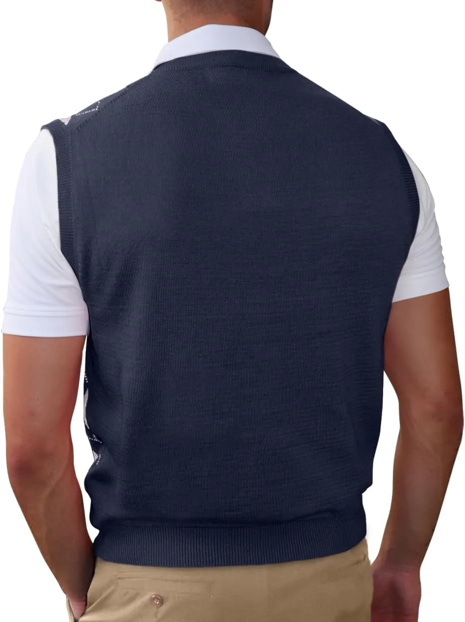 V-Neck Argyle Golf Sweater Vests - GolfKnickers: Mens - Pullover - (EE-6Z)