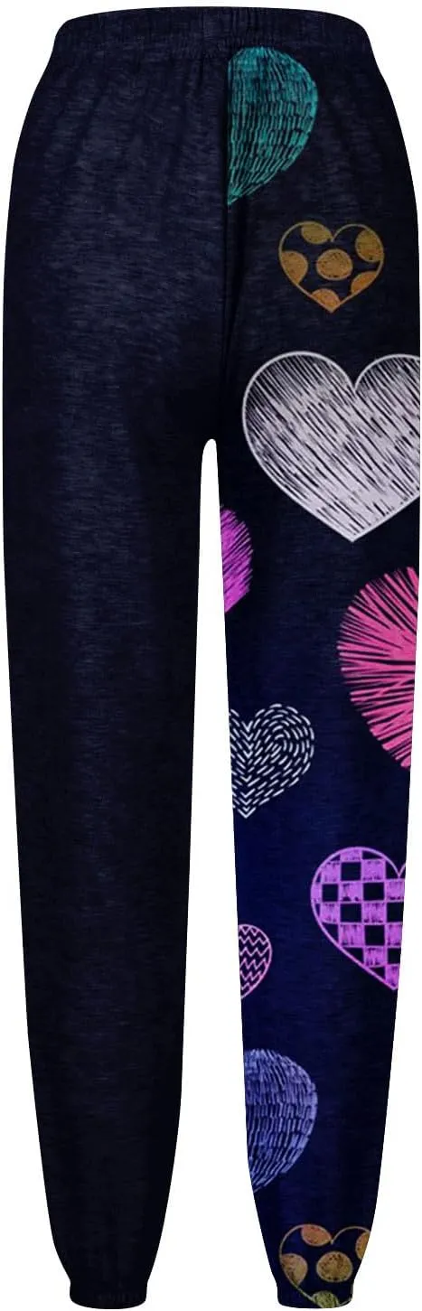 Valentines Sweatpant for Women Love Heart Printed Baggy Pants Elastic Waist Joggers Casual Loose Trousers Bottoms