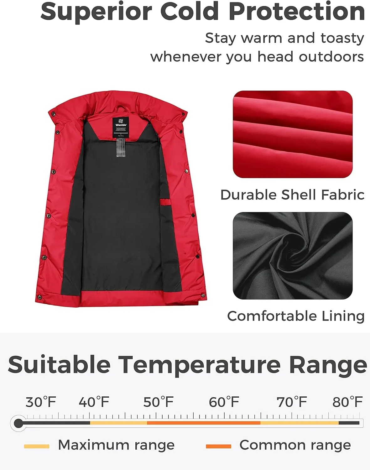 wantdo Women's Puffer Vests Thicken Winter Vest Outerwear Warm Puffy Vest