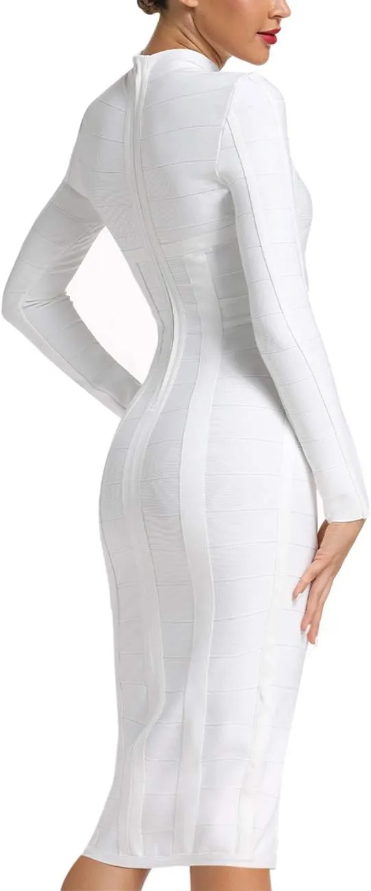 Whoinshop Women's Cut Out Long Sleeve Party Bandage Dress Clubwear Midi