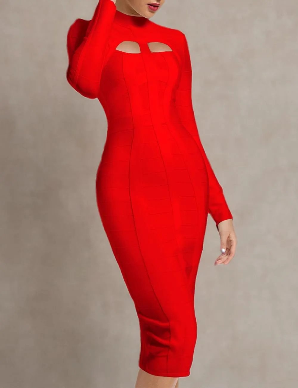 Whoinshop Women's Cut Out Long Sleeve Party Bandage Dress Clubwear Midi