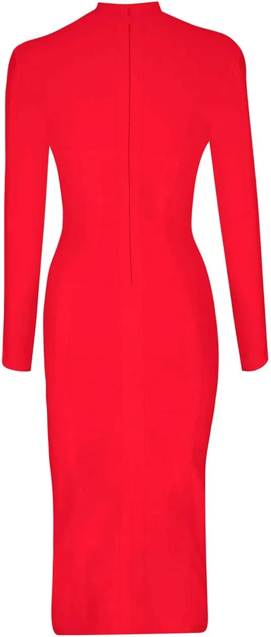 Whoinshop Women's Cut Out Long Sleeve Party Bandage Dress Clubwear Midi