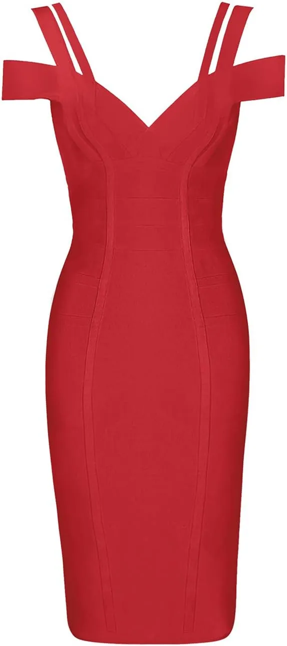 Whoinshop Women's Rayon Sexy V Neck Bodycon Clubwear Party Bandage Dress