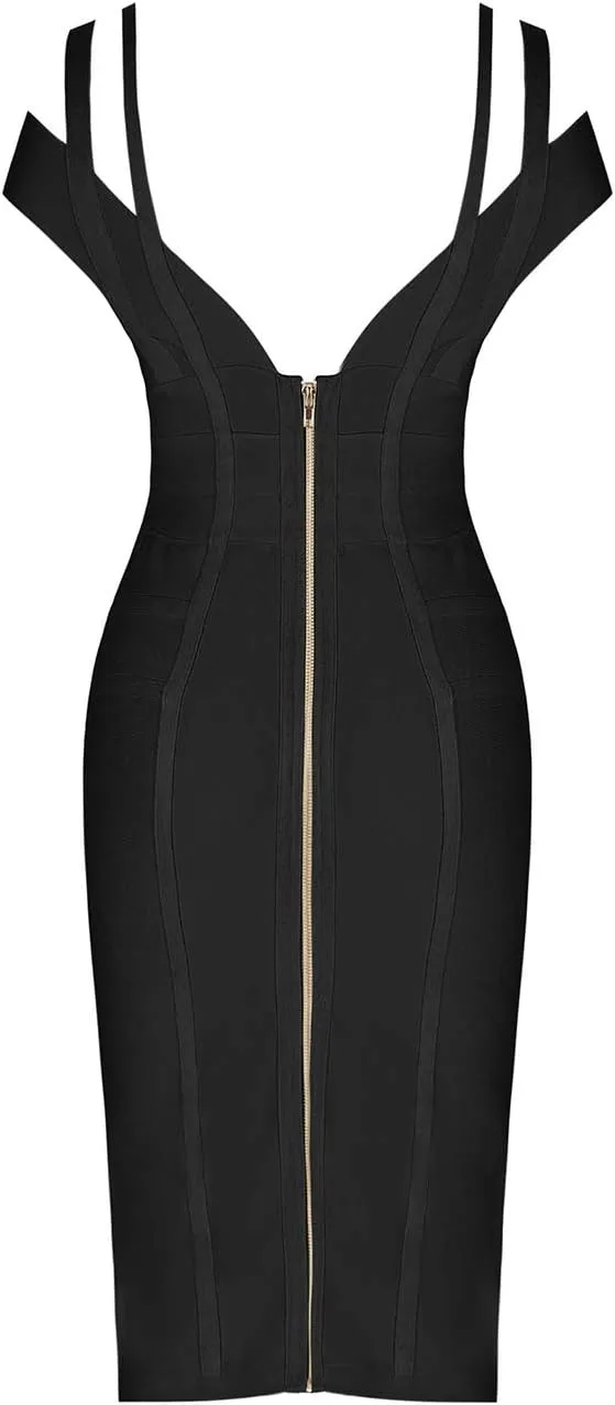 Whoinshop Women's Rayon Sexy V Neck Bodycon Clubwear Party Bandage Dress