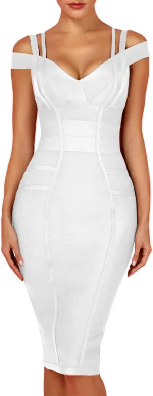 Whoinshop Women's Rayon Sexy V Neck Bodycon Clubwear Party Bandage Dress