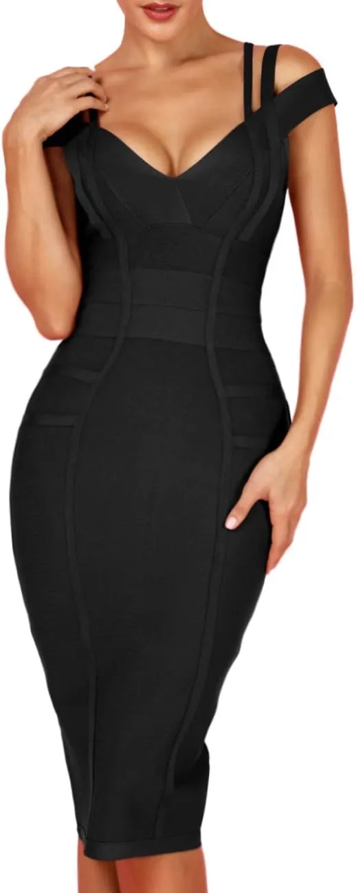 Whoinshop Women's Rayon Sexy V Neck Bodycon Clubwear Party Bandage Dress