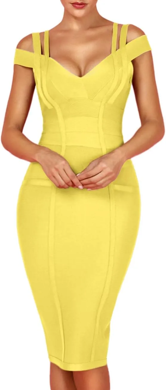 Whoinshop Women's Rayon Sexy V Neck Bodycon Clubwear Party Bandage Dress