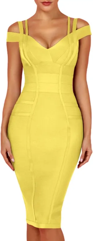 Whoinshop Women's Rayon Sexy V Neck Bodycon Clubwear Party Bandage Dress