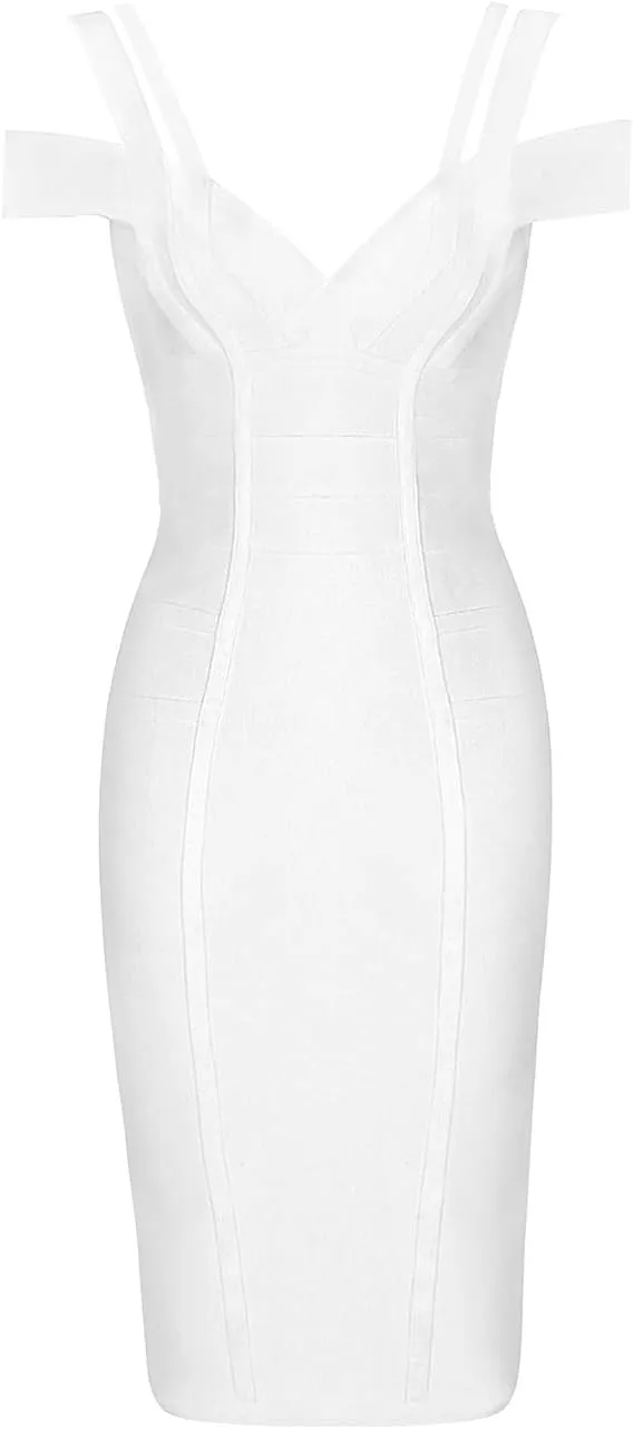 Whoinshop Women's Rayon Sexy V Neck Bodycon Clubwear Party Bandage Dress