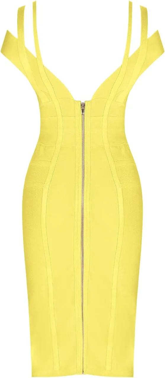 Whoinshop Women's Rayon Sexy V Neck Bodycon Clubwear Party Bandage Dress