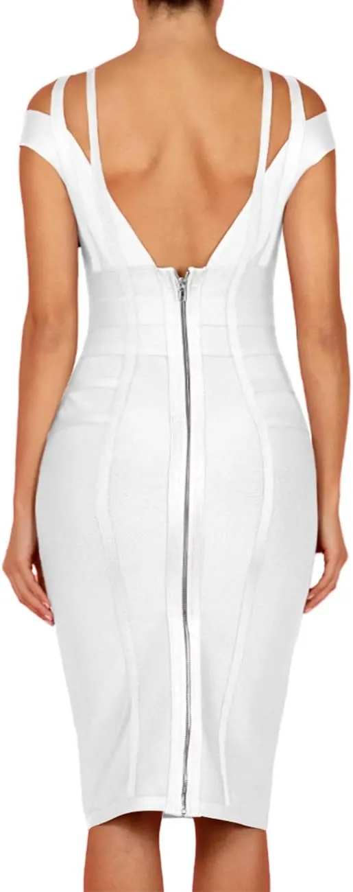 Whoinshop Women's Rayon Sexy V Neck Bodycon Clubwear Party Bandage Dress